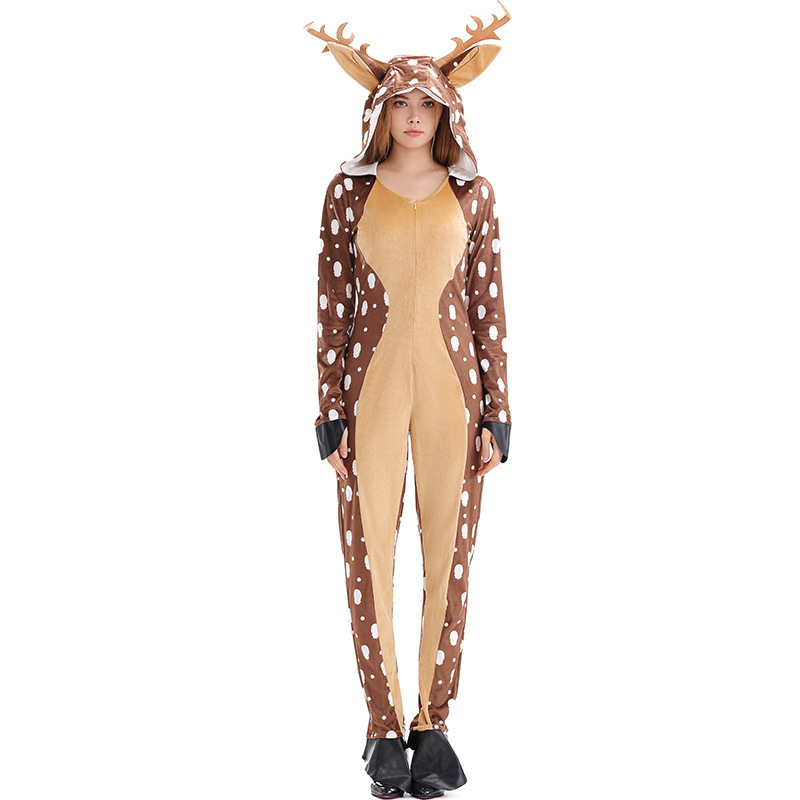 Adult Reindeer Hooded Cosplay Jumpsuit Carnival Party Outfits Animal Costume